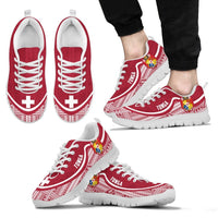 Tonga Wave Sneakers - Polynesian Pattern White Red Color Men's Sneakers - White - Tonga White - Polynesian Pride