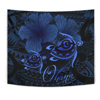 Hawaii Turtle Ohana Hibiscus Poly Tapestry - Tuquoise - Polynesian Pride