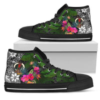 Vanuatu High Top Shoes - Turtle Plumeria Banana Leaf Unisex Black - Polynesian Pride