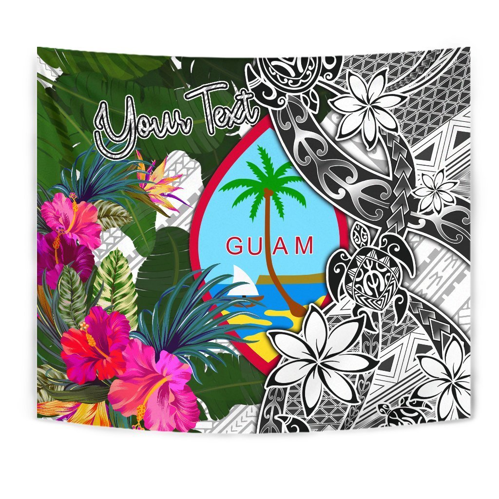 Guam Custom Personalised Tapestry White - Turtle Plumeria Banana Leaf Wall Tapestry White - Polynesian Pride