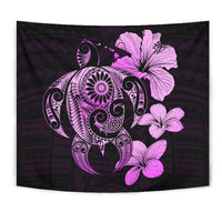 Hibiscus Plumeria Mix Polynesian Violet Turtle Tapestry - Polynesian Pride