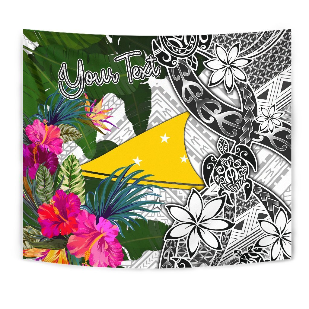 Tokelau Custom Personalised Tapestry White - Turtle Plumeria Banana Leaf Wall Tapestry White - Polynesian Pride