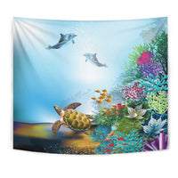 Ocean Cartoon Tapestry Wall Tapestry White - Polynesian Pride
