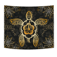 Turtle Hibiscus Yellow Tapestry Wall Tapestry Yellow - Polynesian Pride