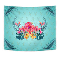 Flower Hibiscus Plumeria Centre Tapestry Wall Tapestry Blue - Polynesian Pride
