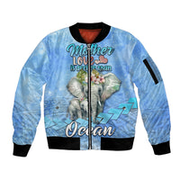 Mother's Day Elephant Watercolor Style Mix Polynesian Pattern Sleeve Zip Bomber Jacket TS07 Unisex Blue - Polynesian Pride