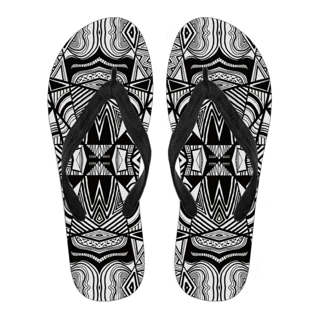 Polynesian Tribal Flip Flops White And Black Men's Flip Flops Black - Polynesian Pride