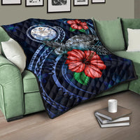 Marshall Islands Polynesian Premium Quilt - Blue Turtle Hibiscus - Polynesian Pride