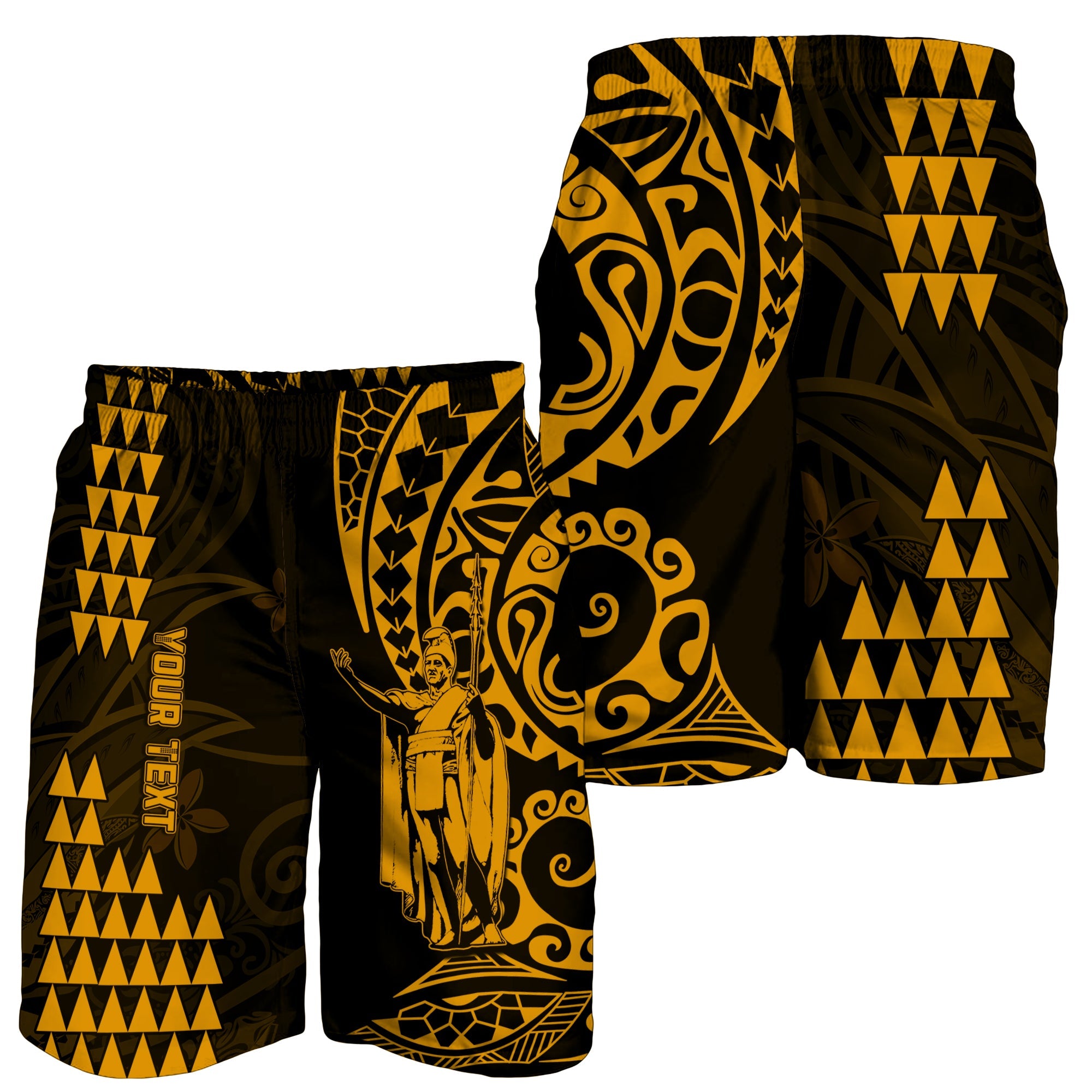 (Custom Personalised) Hawaii Day Kakau Men Shorts Proud To Be Hawaiian Gold King Kamehameha LT13 Gold - Polynesian Pride