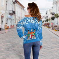 Bula Fiji Off Shoulder Sweater Tapa Pattern LT13 - Polynesian Pride
