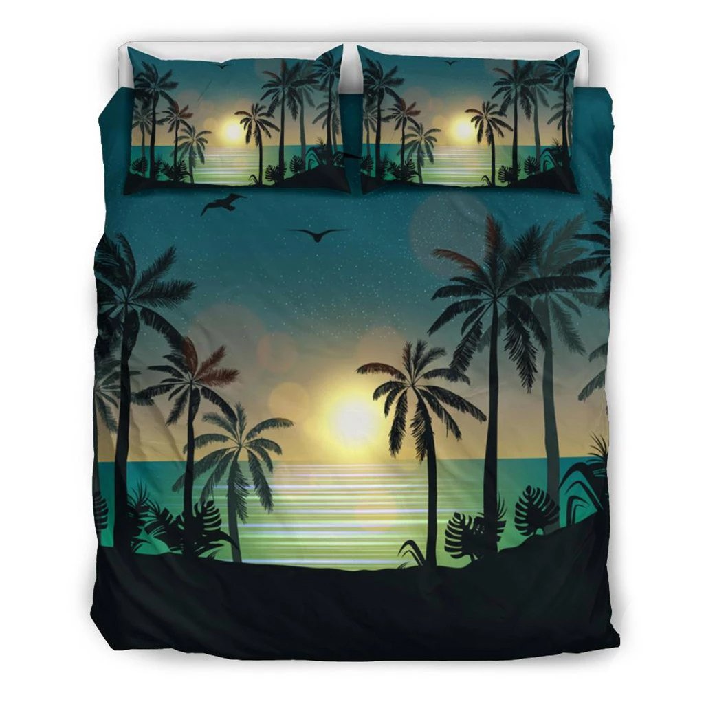 Hawaiian Palm Tree Sunset On The Beach Polynesian Bedding Set - AH Art - Polynesian Pride