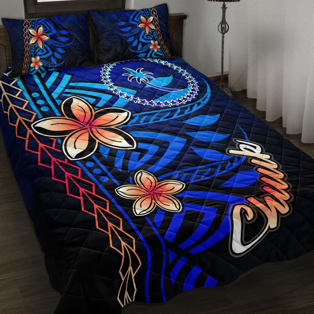 Chuuk Quilt Bed Set - Vintage Tribal Mountain Blue - Polynesian Pride