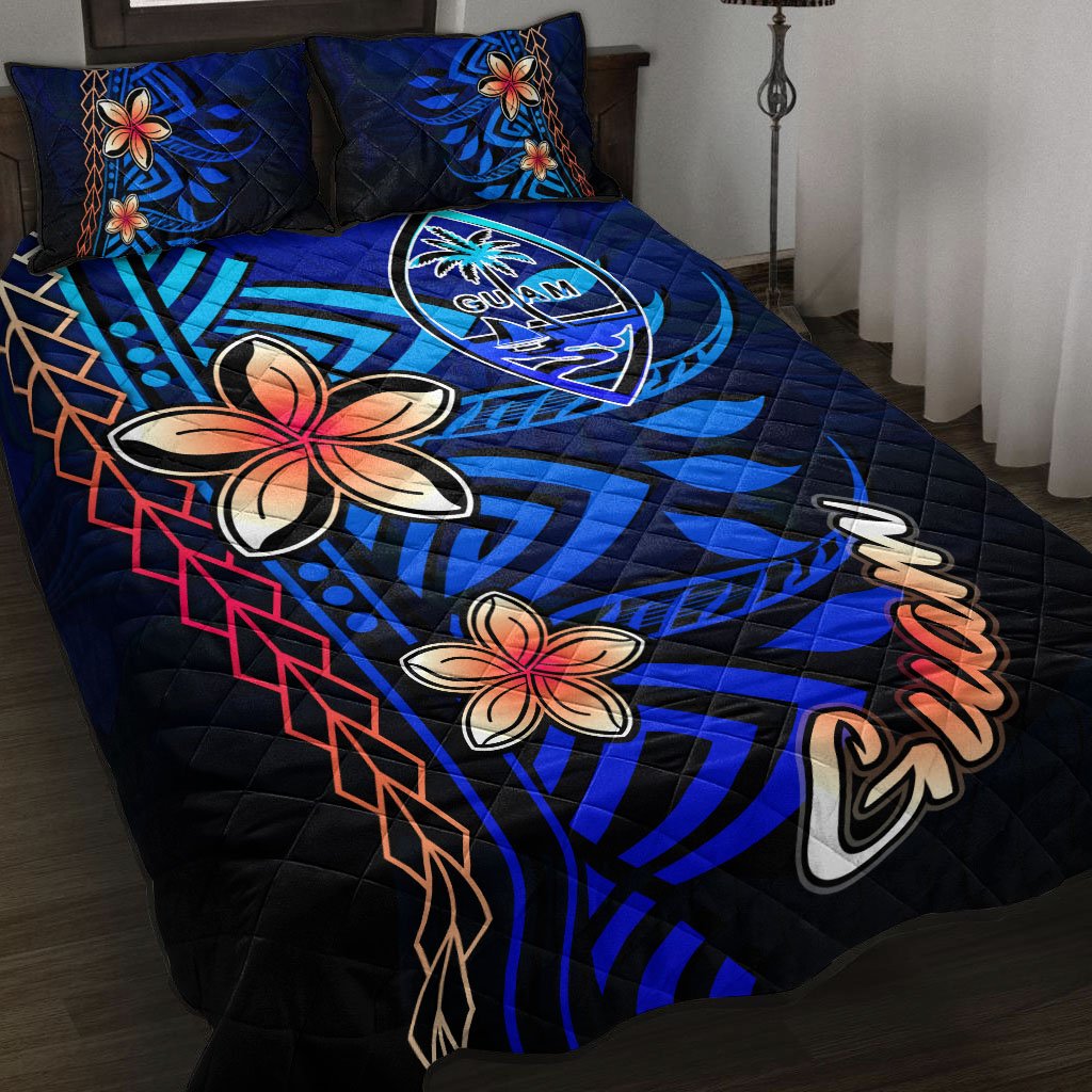 Guam Quilt Bed Set - Vintage Tribal Mountain Blue - Polynesian Pride