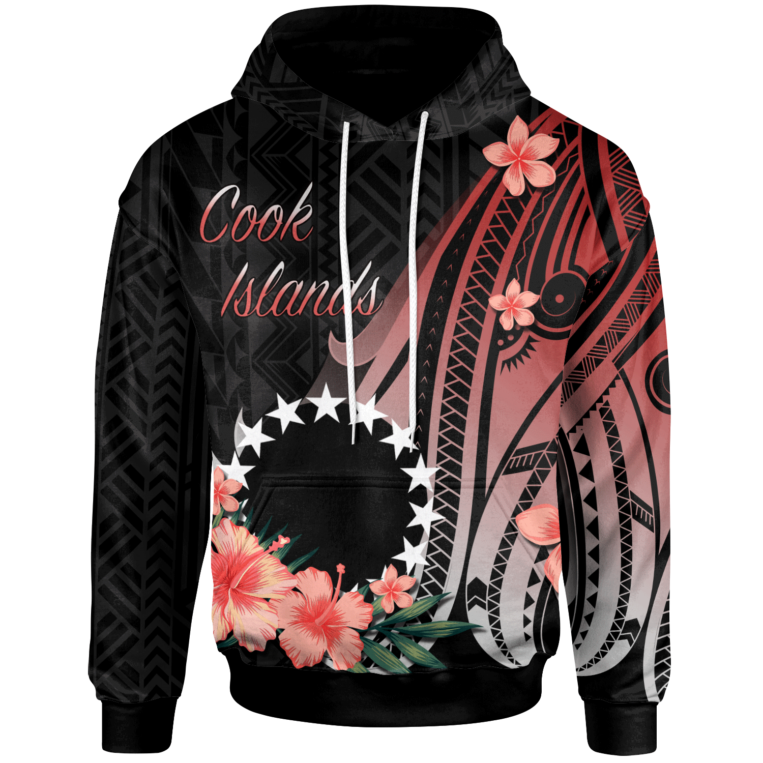 Cook Islands Hoodie Red Polynesian Hibiscus Pattern Style Unisex Red - Polynesian Pride