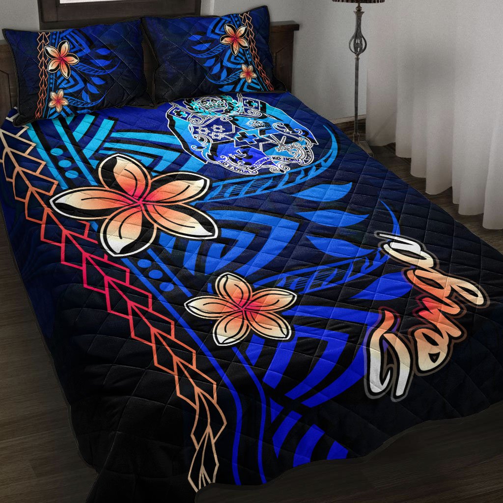 Tonga Quilt Bed Set - Vintage Tribal Mountain Blue - Polynesian Pride