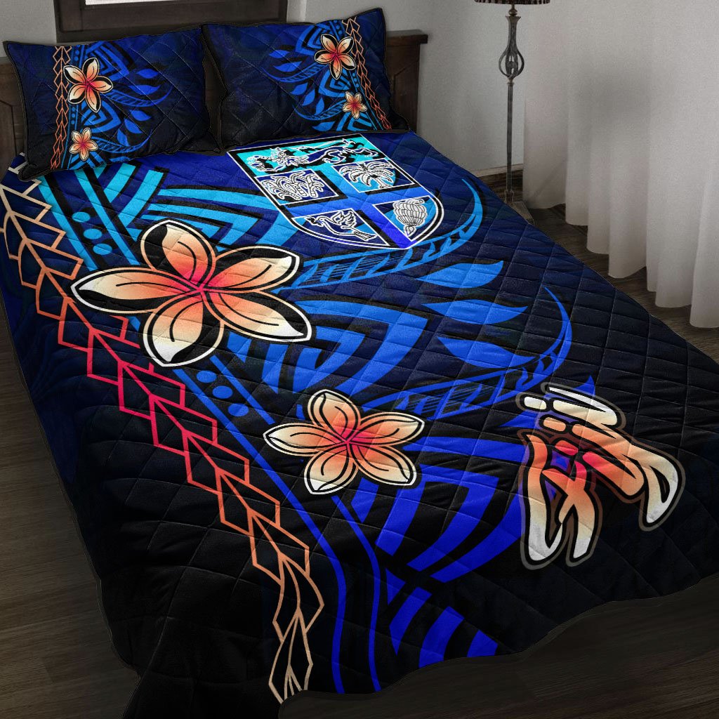 Fiji Quilt Bed Set - Vintage Tribal Mountain Blue - Polynesian Pride