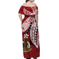 Vanuatu Color Off Shoulder Long Dress Coat of Arms Polynesian Red LT13 - Polynesian Pride