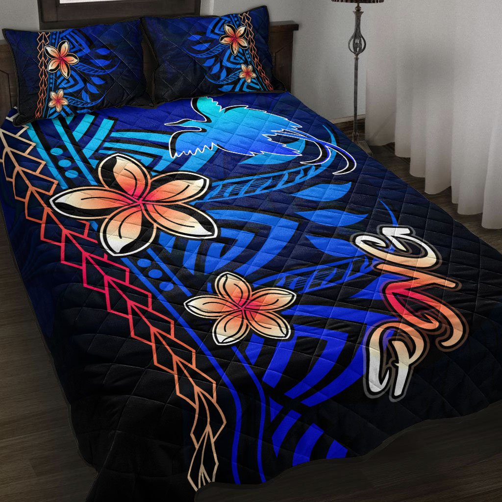 Papua New Guinea Quilt Bed Set - Vintage Tribal Mountain Blue - Polynesian Pride
