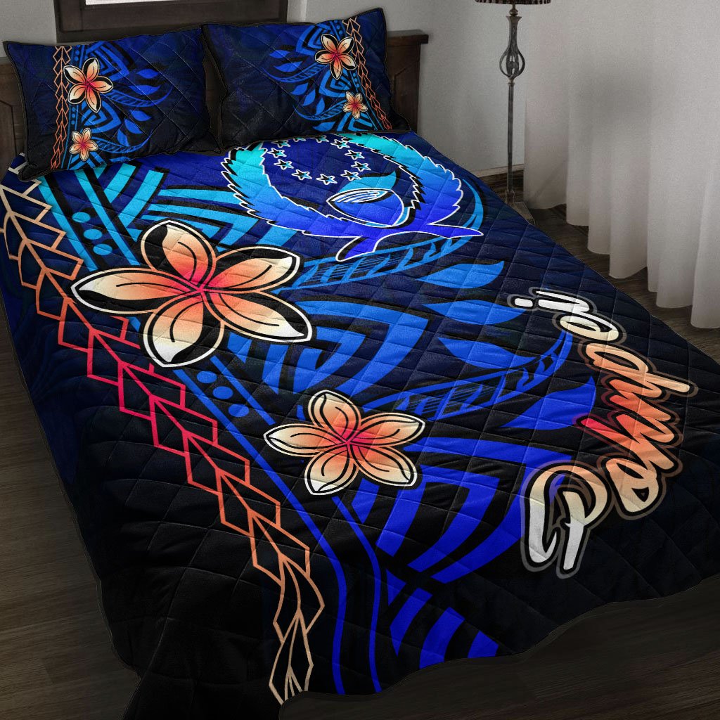 Pohnpei Quilt Bed Set - Vintage Tribal Mountain Blue - Polynesian Pride