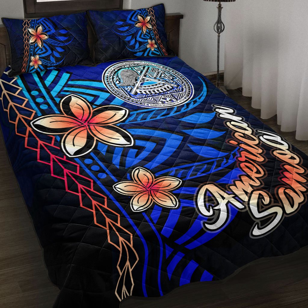 American Samoa Quilt Bed Set - Vintage Tribal Mountain Blue - Polynesian Pride