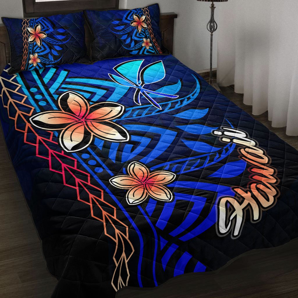 Hawaii Quilt Bed Set - Vintage Tribal Mountain Blue - Polynesian Pride