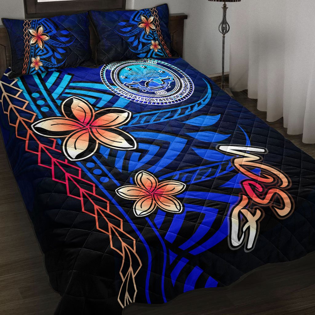 Federated States of Micronesia Quilt Bed Set - Vintage Tribal Mountain Blue - Polynesian Pride