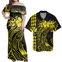 Hawaii Matching Dress and Hawaiian Shirt Hawaii Map Kanaka Polynesian Hula Girl Yellow Blue RLT14 - Polynesian Pride