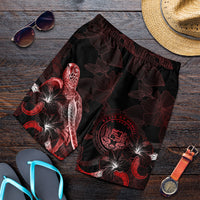 Hawaii Polynesian Men's Shorts - Turtle With Blooming Hibiscus Red Red - Polynesian Pride