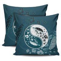 Yinyang Turtle Hibiscus Pillow Covers One Size Zippered Pillow Cases 18"x 18" (Twin Sides) (Set of 2) Black - Polynesian Pride