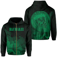 Tropic Hibiscus Seal of Hawaii Zip Hoodie Green Unisex Green - Polynesian Pride