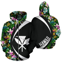 Kanaka Animals and Tropical Flowers Zipper Hoodie Circle Style Unisex Black - Polynesian Pride