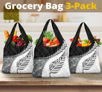 Paua Shell Maori Silver Fern Grocery Bag 3 - Pack White - Polynesian Pride