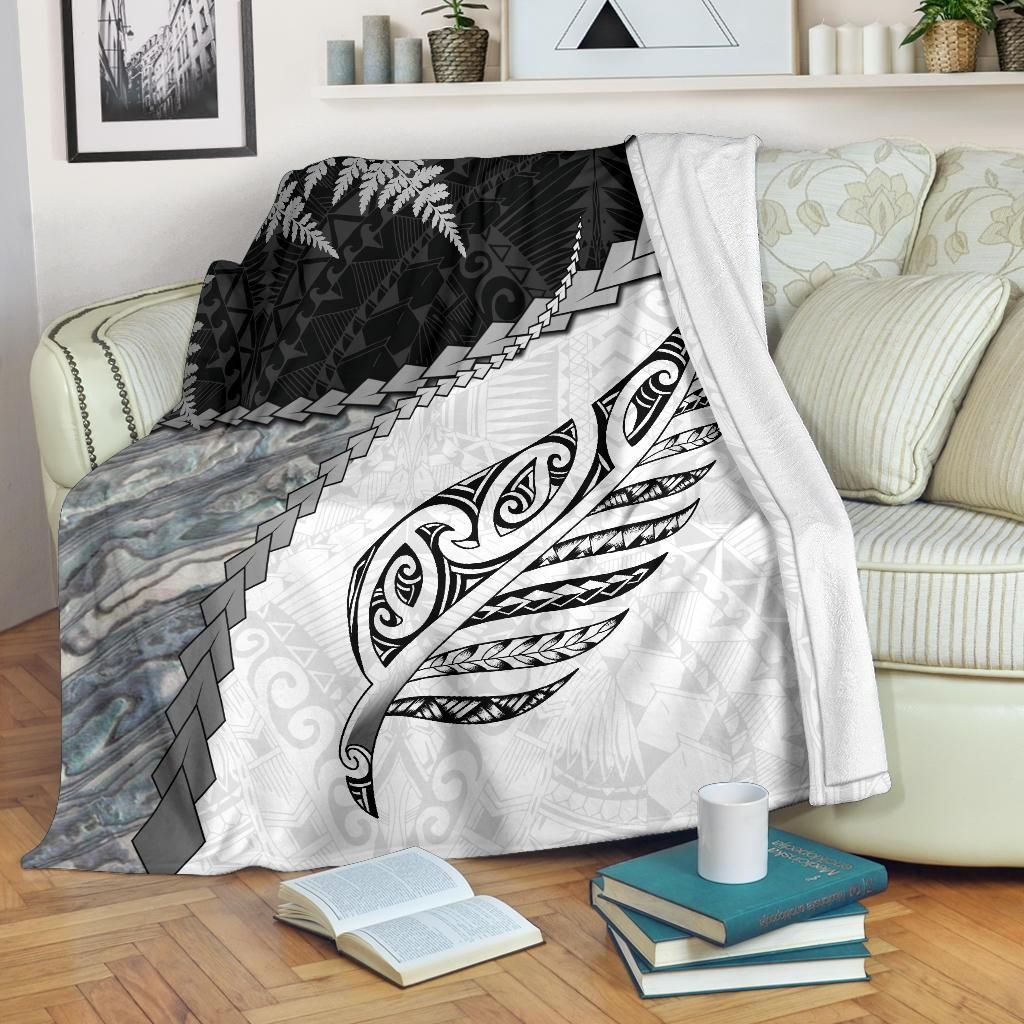 Paua Shell Maori Silver Fern Premium Blanket White White - Polynesian Pride