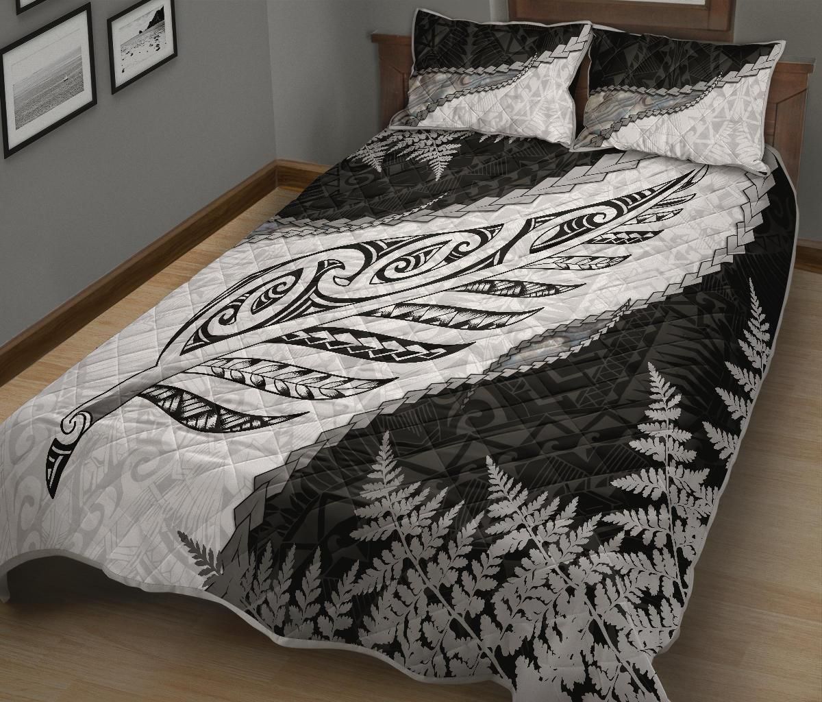 Paua Shell Maori Silver Fern Quilt Bed Set 2 White - Polynesian Pride
