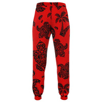 Polynesian Turtle Palm And Sea Pebbles Red Joggers - Polynesian Pride