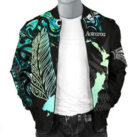 Aotearoa Paua Shell Men Bomber Jacket Maori Silver Fern - Polynesian Pride