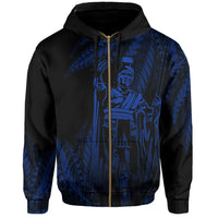 Polynesian Pride Hoodie Hawaii King Polynesian Hoodie Zip up Durk Style Blue - Polynesian Pride