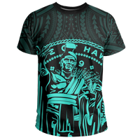 Polynesian Pride Tee Hawaii King Coat Of Arms Kanaka Map Polynesian T Shirt Turquoise - Polynesian Pride