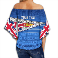 Polynesian Pride Clothing - Personalize Fiji Off Shoulder Wrap Waist Top Flag Tapa Pattern Stronic Style - Polynesian Pride
