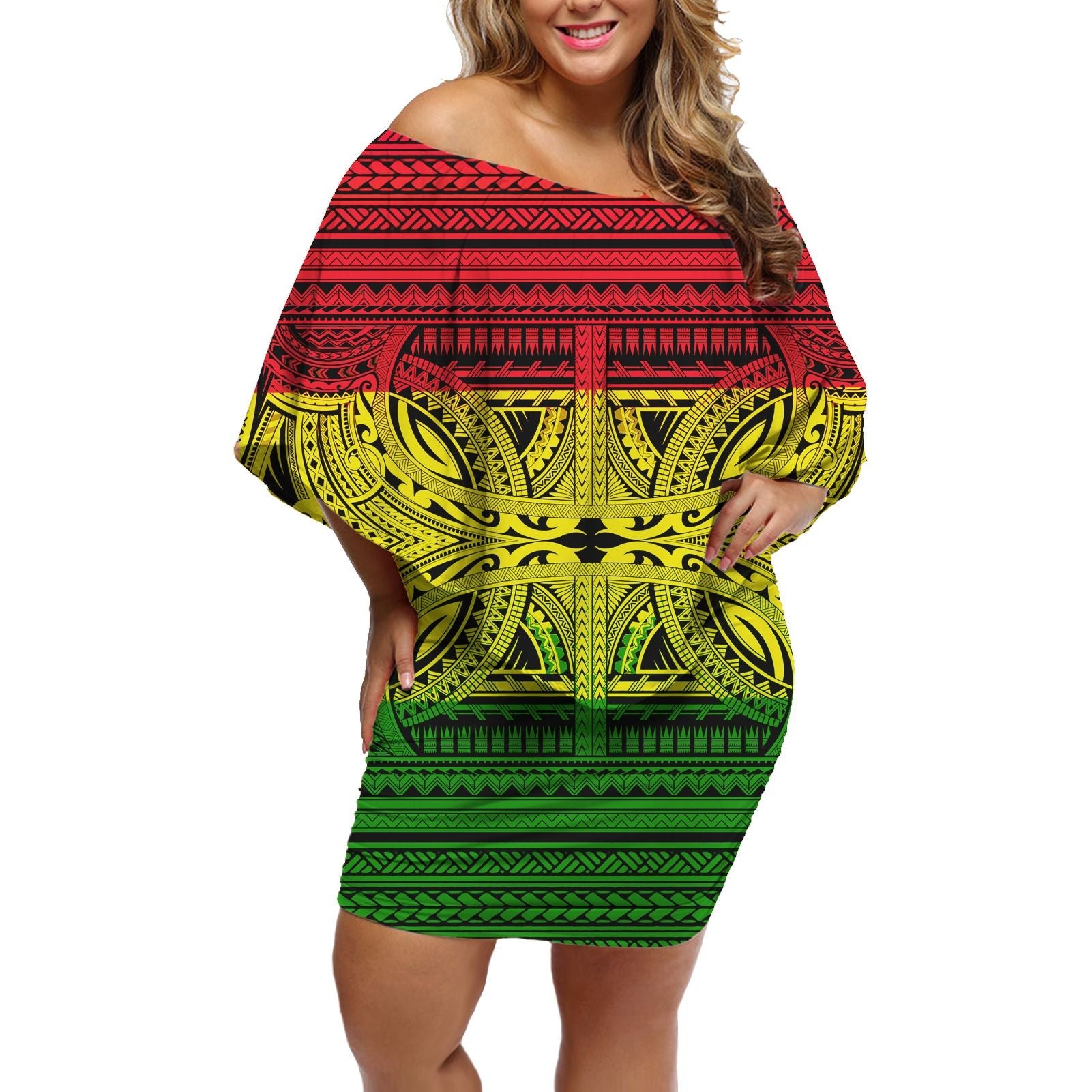 Polynesian Pride Dress - Polynesian Tattoo Reggae Off Shoulder Short Dress Women Reggae - Polynesian Pride