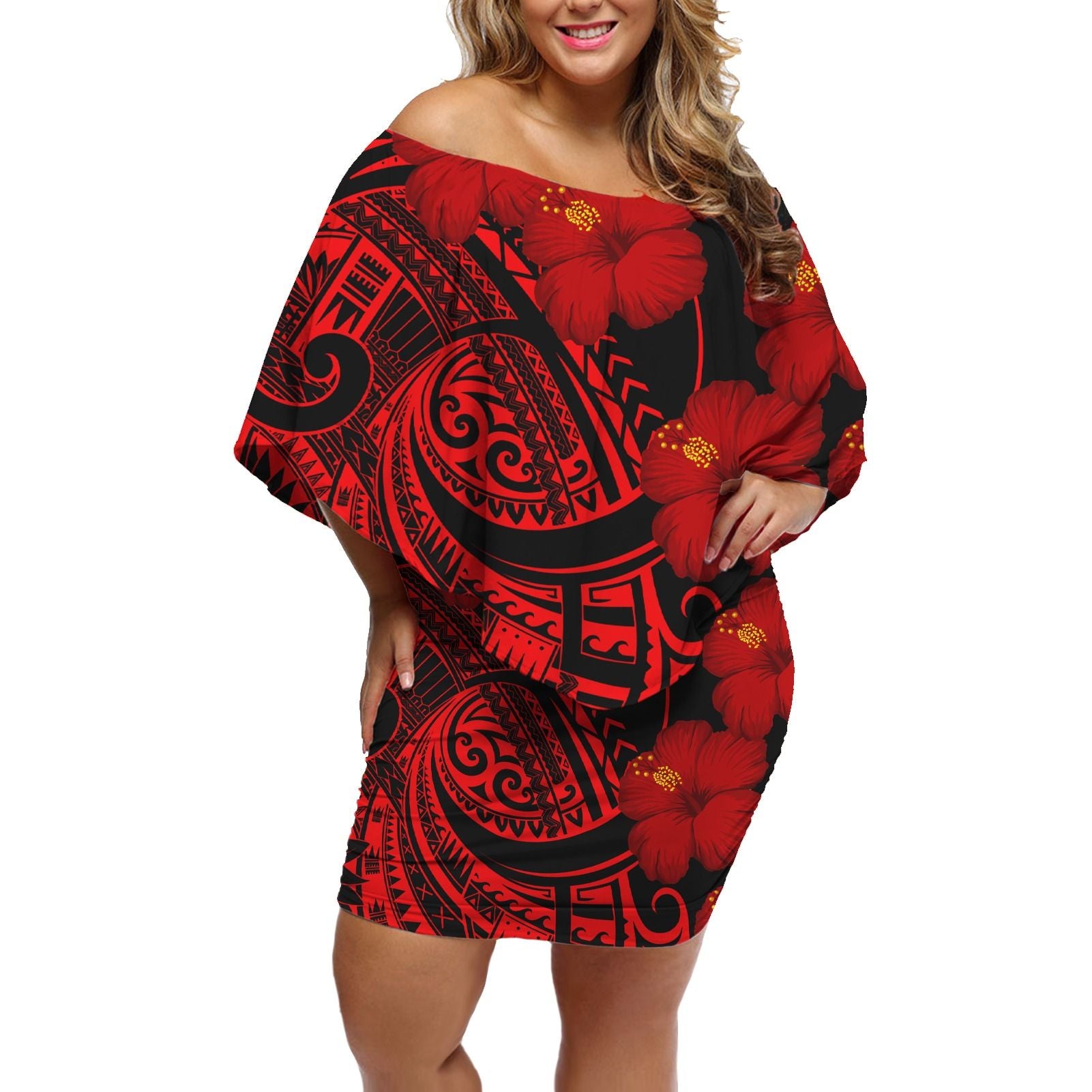 Polynesian Pride Dress - Polynesian Special Red Hibiscus Off Shoulder Short Dress Women Red - Polynesian Pride