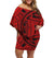Polynesian Pride Dress - Fiji Masi Tapa Off Shoulder Short Dress Women Red - Polynesian Pride