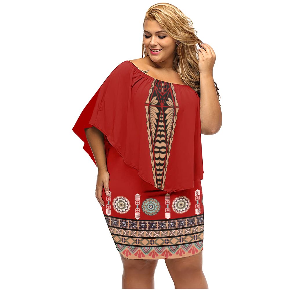 Polynesian Pride Dress - Tonga Ngatu Design Off Shoulder Short Dress Women Red - Polynesian Pride