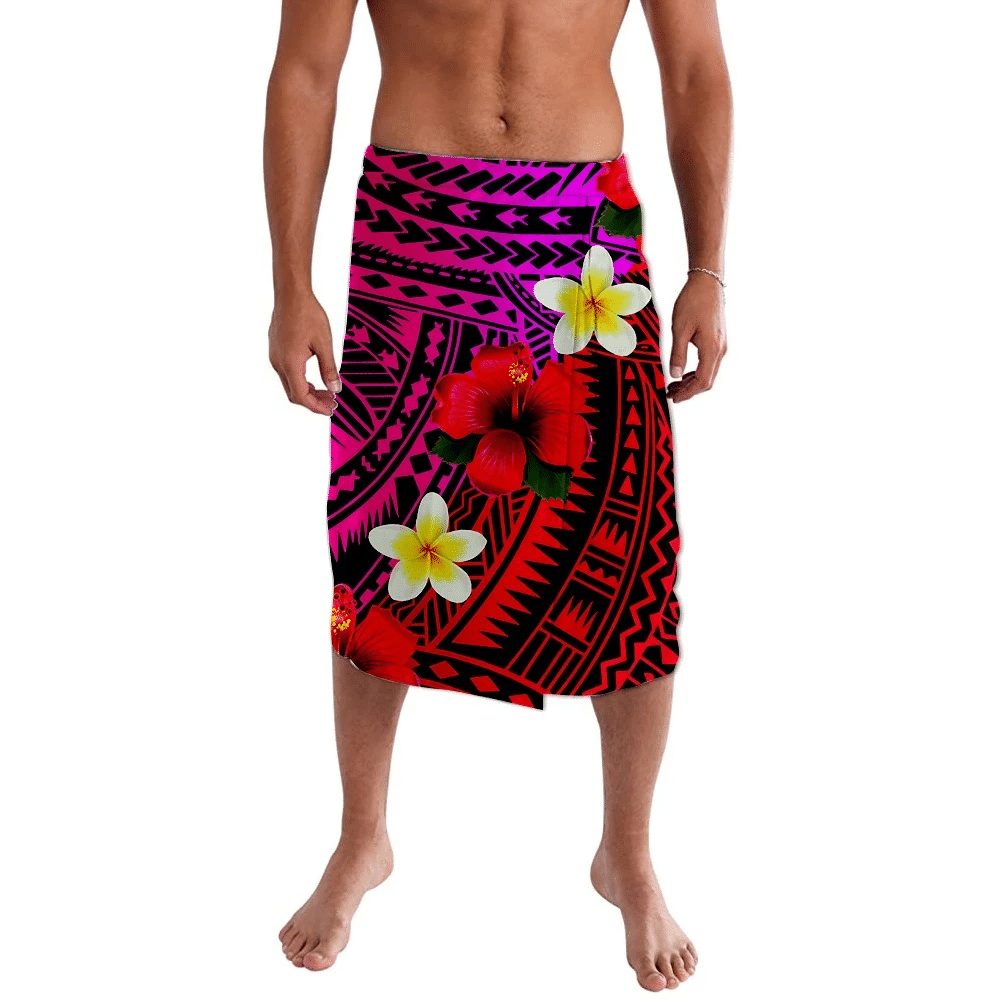 Polynesian Pride Clothing Polynesian Plumeria Hibiscus Green Pink Gradient Lavalava Lavalava S/M Black - Polynesian Pride
