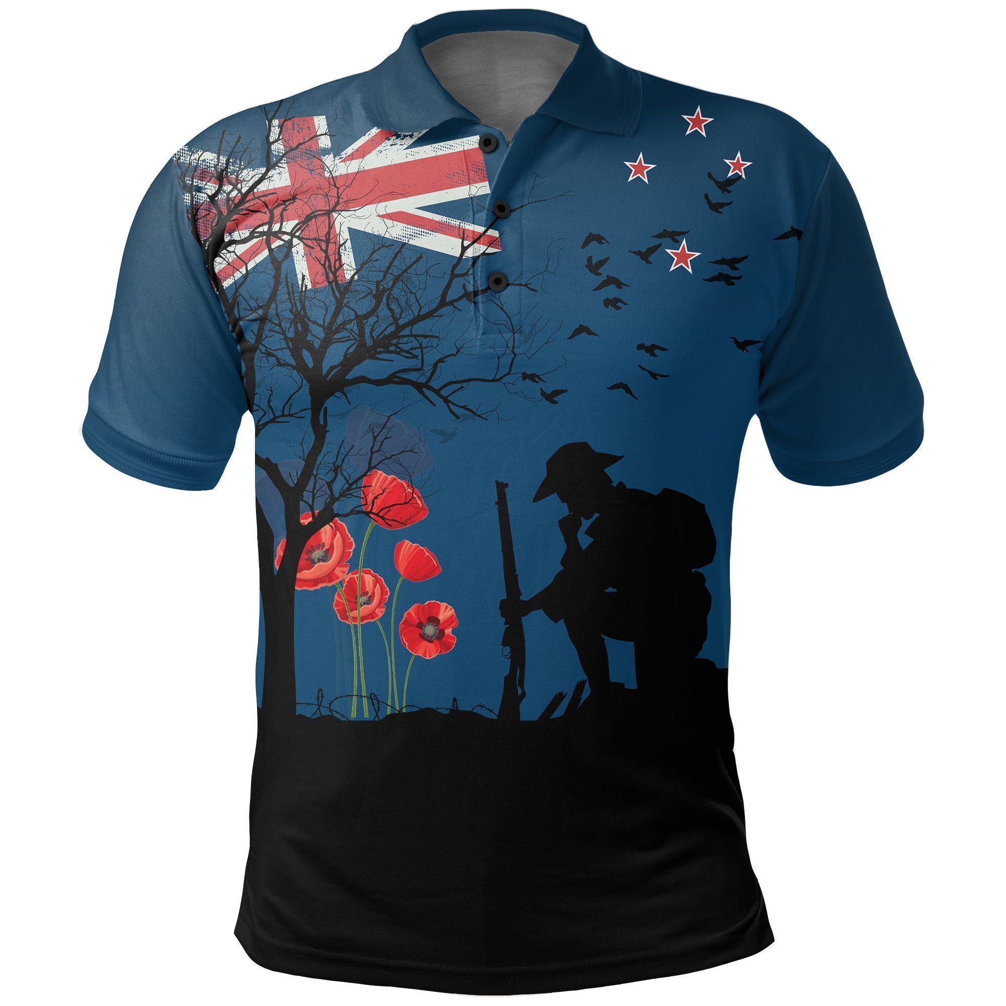 Polynesian Pride Apparel ANZAC New Zealand Polo Shirt, Remembrance Day Golf Shirt Unisex Blue - Polynesian Pride