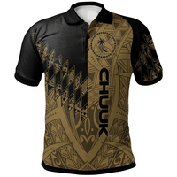 Polynesian Pride Apparel Chuuk Polo Shirt Gold Color Symmetry Style Unisex Black - Polynesian Pride