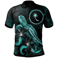 Polynesian Pride Apparel Chuuk Polynesian Polo Shirt Turtle With Blooming Hibiscus Turquoise Unisex Turquoise - Polynesian Pride