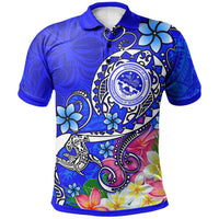 Polynesian Pride Apparel FSM Polo Shirt Turtle Plumeria (Blue) Unisex Blue - Polynesian Pride