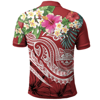 Polynesian Pride Apparel FSM Polynesian Polo Shirt Summer Plumeria (Red) - Polynesian Pride