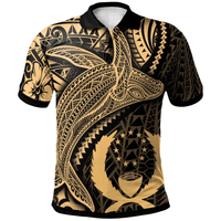 Polynesian Pride Apparel Pohnpei Polo Shirt Humpback Whale and Coat of Arms Gold Unisex Gold - Polynesian Pride